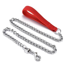Petiry 6 Feet Chain Leash Chew Proof Metal Dog Leash with Soft Padded Handle.(6 Feet, Red)