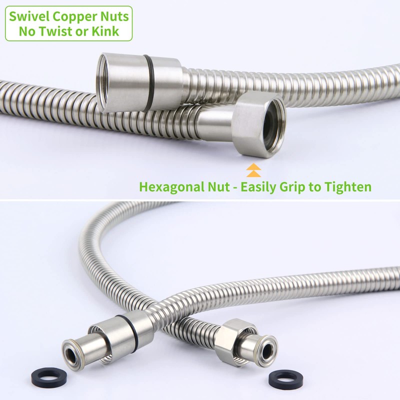 Angle Simple Brushed Nickel Shower Hose 59", Stainless Steel Replacement