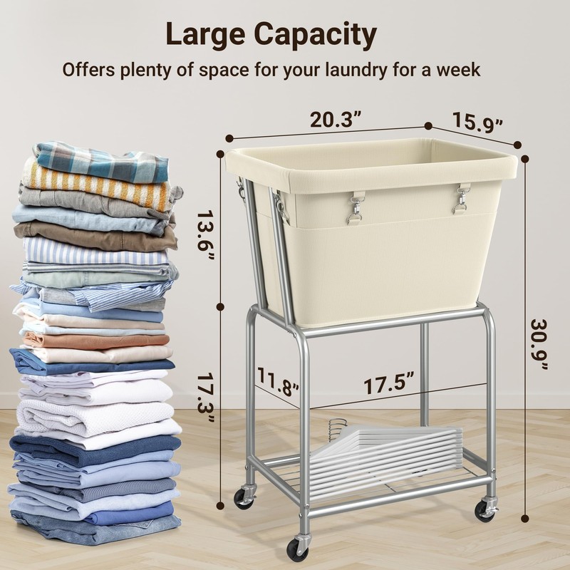 ELYKEN Rolling Laundry Hamper with Wheels, Laundry Cart with Removable