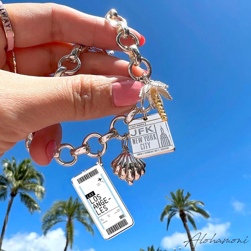 [ALOHAMONI] BOARDING PASS Flight Keychain Acrylic Key Holder Airport Route