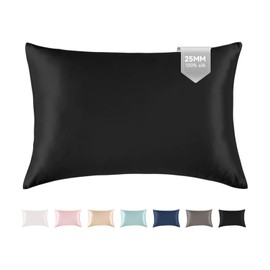 THXSILK 100% Mulberry Silk Pillowcase for Hair and Skin, 25 Momme Both Sides Grade 6A+ Pure Natural Silk Pillowcase, Soft and Breathable Black Zipper Pillowcase, Queen Size 20"x30"