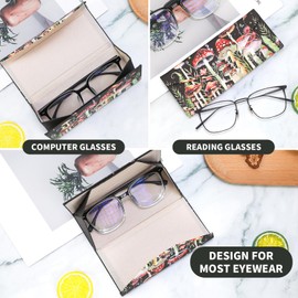 FlyingMage Foldable Glasses Holder Hard Shell Eyeglasses Case Fashion PU Leather Sunglasses Protective Cover (Black Mushroom)