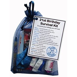 SMILE GIFTS UK 21st Birthday Survival Kit Gift - Novelty 21st gift for him BLUE Bag - 21st birthday gift, 21st birthday present, 21st gift, Male 21st Gift, 21st birthday