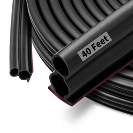 Fingwerk 40 Feet Rubber Door Weather Stripping Door Seal Large Gap, Self-Adhesive Extra Thick D-Shape Door Seal Strip for Door Frame Door Insulation Strip, Easy Cut to Size(Black), ‎‎FKBGDB40FT