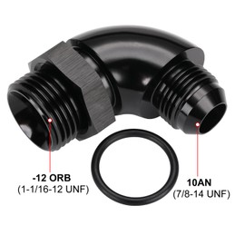 Podavelle 10AN Male Flare to 12AN -12 ORB O-ring Boss 90 Degree Full Flow Fitting Adapter Aluminum Black