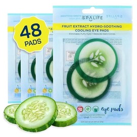 SpaLife Cooling Cucumber Eye Pads | Korean Dark Circles & Puffy Eyes Treatment | Nourishing Cucumber Eye Pads | Eye Mask for Puffy Eyes Daily Depuffing Eye Patches | 4 Packs of 12