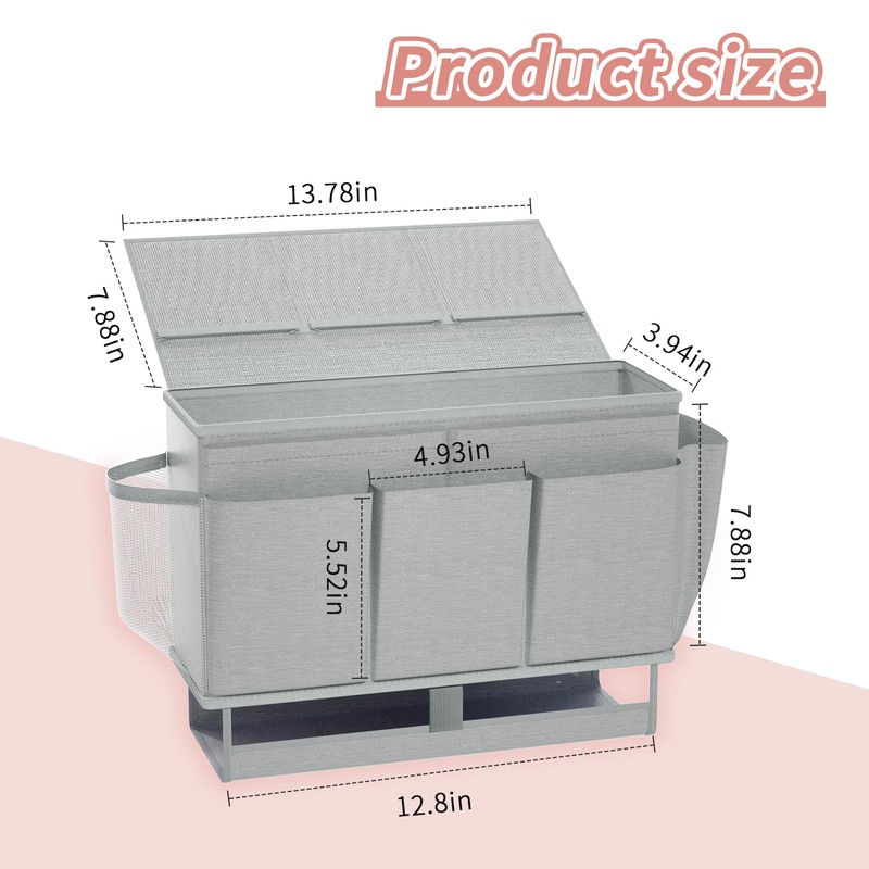 Frjjthchy Bedside Caddy, Bed Organizer with 11 Pockets and Power