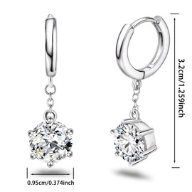 Sterling Silver Dangle Hoop Earrings with CZ 9MM 2.75ct Charm Chain Drop Earrings Small Huggie Earrings Sensitive Ears Hypoallergenic Dainty Fashion Jewelry for Mother's Day Birthday Gifts for Women Daughter Mom