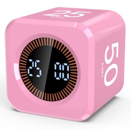 Pomodoro Timer Cube Visual Productivity Flip Timer for Kids Classroom Desk, 5/10/25/50min& Custom Countdown, Silent&Sound Mode Digital Cube for ADHD Study Work School Game Kitchen (Pink)