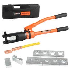 HZLZRZ Hydraulic Crimping Tool, 16 Tons Battery Cable Crimping Tool and Range 4AWG-500MCM, 10 Pairs of Dies for Crimping Tool Kit, Terminal Crimping Tool, Yellow Battery Cable Crimping Tool (YQ/240A)