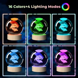 Kriimrm Axolotl Lamp - 3D Crystal Ball Night Light with 16 Color LED, Wooden Base, Remote Control for Kids