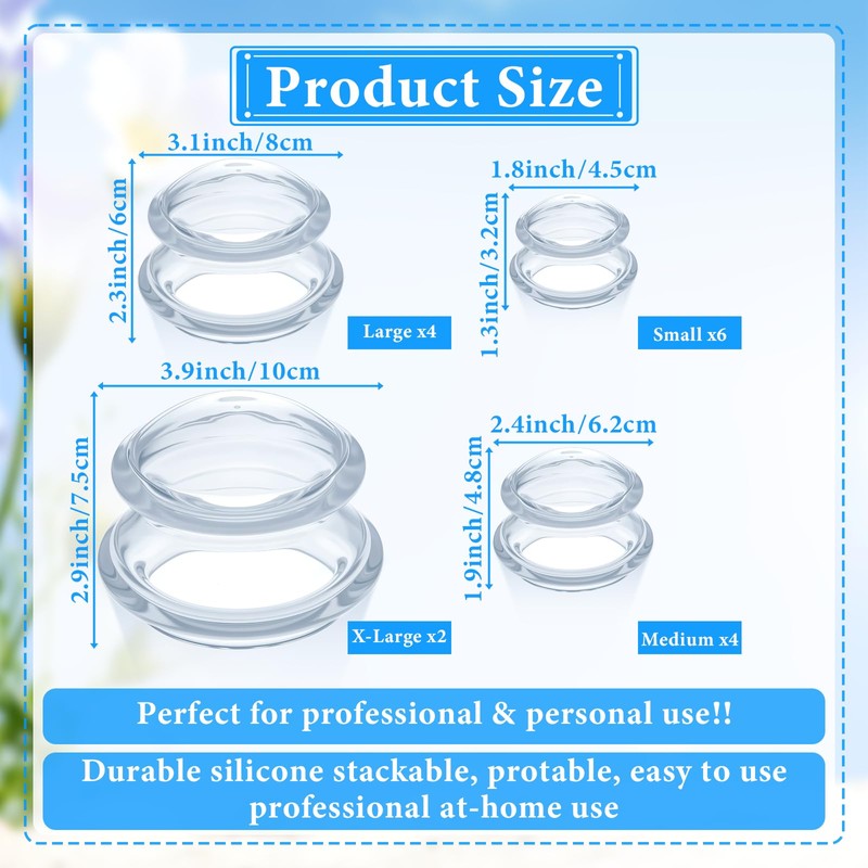 16 Pcs 4 Sizes Cupping Therapy Set, Silicone Cupping Massage