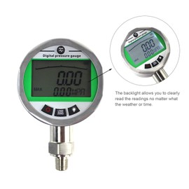 SINOCMP Digital Pressure Gauge 70MPA/10500PSI Hydraulic Gas Oil Water Pressure Gauge Accuracy 1% FS NPT1/4 G1/2 M101 Interface Backlight Silica Gel Case(Green)