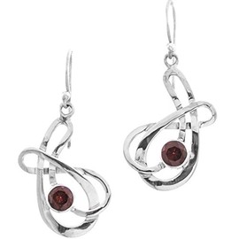 Garnet Abstract Fish Wire Frame 925 Sterling Silver Earrings, 1/2"