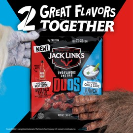 Jack Link's DUOs Frank's RedHot Buffalo Style With Creamy Ranch Flavor Chicken Bites, Shareable Under 100 Calorie Snacks with 8g of Protein, Bulk Pack of Individual Meat Snack Bags – 2.85oz (8 Count)