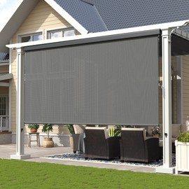 VICLLAX Premium Outdoor Roller Shade Solar Fabric Exterior Roller Shade for Porch Patio Balcony, Crank Operated with Aluminum Protective Valance(7' W X 8' L), Light Grey