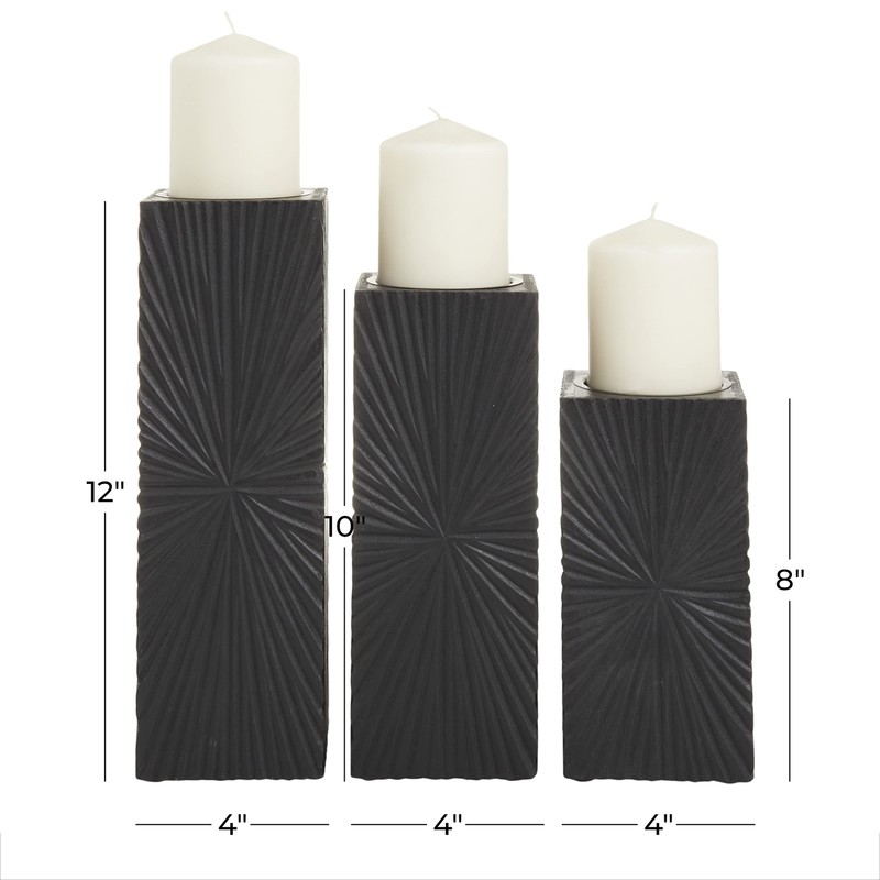 CosmoLiving by Cosmopolitan Wood Geometric Carved Pillar Candle Holder, Set