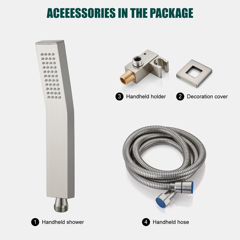 Heyalan SUS304 Stainless Steel Handheld Shower Wand High Pressure Luxury