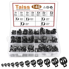 Taiss 140PCS 12 Sizes 6-22mm Black Spring Band Hose Clamp Assortment Kits.Low Pressure Air Clip Strap Clamp for Air Hose Tube Hose Fuel Silicone Vacuum Hose Clamp
