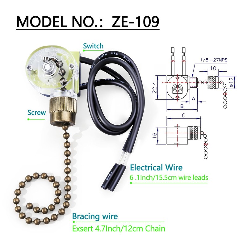 Dotlite 2Pack Ceiling Fan Pull Chain Light Switch Zing Ear