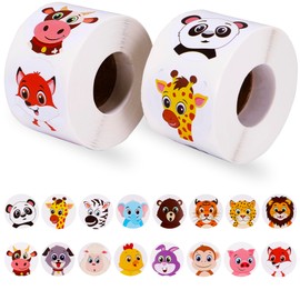 Runde Tier Aufkleber, 1000pcs Tieraufkleber Runde, Tier Aufkleber Kinder,Tiers Belohnungsaufkleber, Animal Sticker Rolle, Cartoon Tiers Aufklebers, Für Kinder Party Dekoration Aufklebers