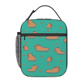 Gianlaima Cute Capybara Play Eat Food Insulated Lunch Box For Women Man, Portable Lunch Bag Reusable Cooler Tote For Office Work Travel Picnic Camping Beach