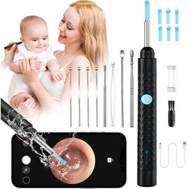 Limpiador de Oídos, Eliminación de Cera del Oído Portátil, 1080P Luz Eliminación de Ear Wax, Inalámbrico con Luz, Recargable, Set de limpieza de cerumen de 9 piezas para IOS y Android