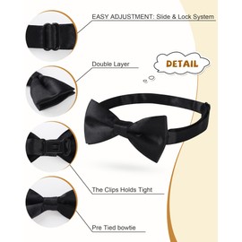 AWAYTR Boys Child Kids Bow ties - Adjustable Pre Tied Solid Color Wedding Party Bowties (Black)