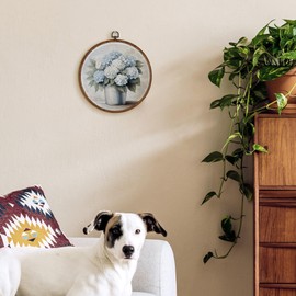 TLESKE Vintage Blue Hydrangea Flower Round Wall Art Decor Framed 10x10, Floral Canvas Wall Art Prints Artwork, Rustic Wall Hanging Room Door Decor Decorations for Bedroom Living Room Bathroom