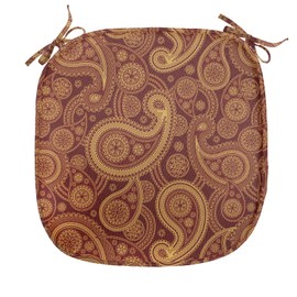 Lunarable Paisley Chair Seating Cushion Set of 4, Romantic Old Fashioned Leaf Motifs Vintage Design Royal Victorian Revival, Anti-Slip Seat Padding for Kitchen & Patio, 16"x16", Burgundy Mustard