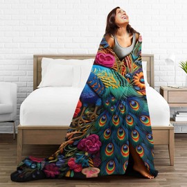 Peacocks Throw Blankets for Couch & Bed, 50"X40" Fleece Blanket Flannel Blanket Super Soft & Warm Blankets for Fall and Winter Lightweight Fuzzy Cozy Microfiber Blankets for Women, Men, Kids