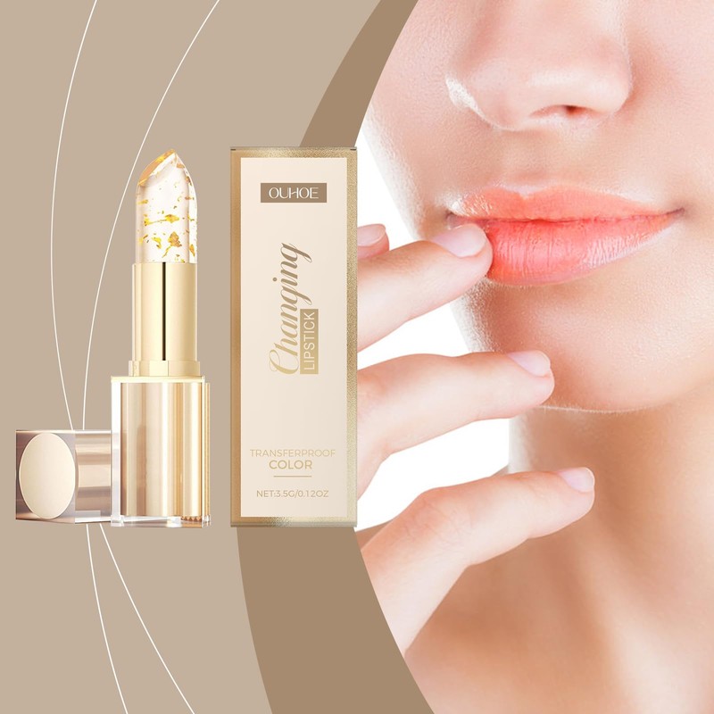 Transferproof Color Changing Lipstick,Gold Crystal Ph Lipstick Color Changing,Deep Nourishment,Long