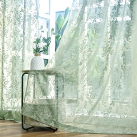 FINECITY Green Lace Curtains 72 Inch Length, Country Rustic Leaf Floral Sage Spring Sheer Curtains for Living Room, Rod Pocket Privacy Sheer Window Curtain Panels, 52 x 72 Inch, 2 Panels, Sage Green
