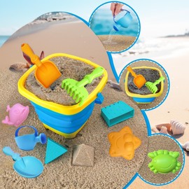 FuouYA 15 Pcs Ssandspielzeug Set,Sandspielzeug Sandkasten Spielzeug Mit Sandschaufel, Eimer, Sandformen,Netzbeutel Strand FüR Kinder,Spielsand FüR Sandkasten,Sandspielzeug Faltbar FüR Kinder