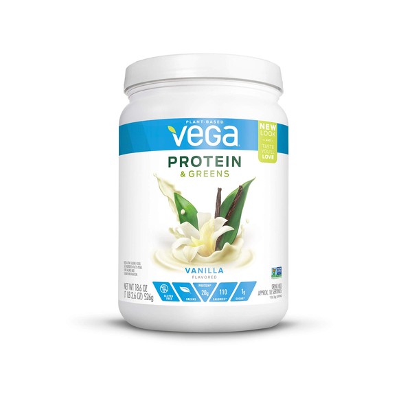 Vega Protein & Greens Tub Powder Vanilla 18.6 Ounce - Plant Based Protein Powder, Gluten Free, Non Dairy, Vegan, Non Soy, Non GMO