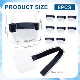 8pcs Arm Badge Holders, Universal & Waterproof Arm ID Card Holder with Black Adjustable Elastic Strap Ski Pass Armband Strong Adhesion for Office Staff Students(Transparent)