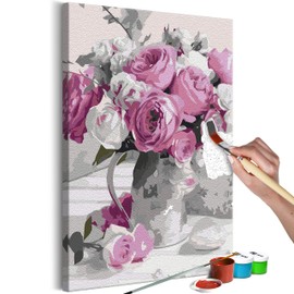 murando - Painting by Numbers Flowers Bouquet Peony 40 x 60 cm Painting Set with Wooden Frame on Canvas for Adults Children Painting Hand Painted Kit DIY Gift Decoration