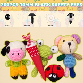 200pcs 10mm Black Safety Eyes for Amigurumi with Plastic Washers Safety Eyes for Crochet Craft Safety Eyes for DIY Christmas Decorations Crochet Stuffed Animals Crafting