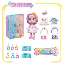 KOOKYLOOS Tara's Wardrobe 8431618018545 Doll's Wardrobe with More than 18 Fashion Accessories and Dolls 3 Expressions Including Clothes, Accessories, Shoes, Hangers, Drawer Stickers