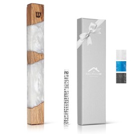 A&S Mezuzot Mezuzah Case for Door, Handcrafted Resin and Oak Wood mezzuza with scroll, Weatherproof Easy Peel and Stick Installation For Home Blessing And Protection (White, 9 Inches)