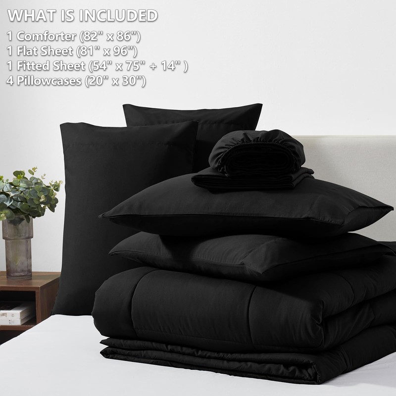 CozyLux Full Size Comforter Sets Black, 7 Pieces Bed in
