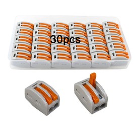 QitinDasen 30Pcs Premium PCT-212 Lever-Nut Wire Connectors, 2 Port Conductor Compact Wire Connectors, Quick Splicing Connector Cable Clamp Terminal Block Spring Connector
