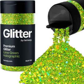 Lime Green Holographic Glitter Multi-Size 120g/4.2oz Metallic Resin Craft Glitter Flake Sequins for Epoxy Tumblers Hair Face Body Eye Glitter Nail Art Festival DIY Party Decorations
