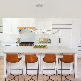 TONGCIYU Dimmable Chrome Chandelier for Dining Room, Adjustable Height Pendant Light Fixtures Over Table, Modern Kitchen Island Lighting, 42.9in 31W (Chrome 42.9")