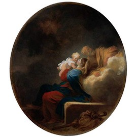 WONDERFULITEMS The Rest on The Flight into Egypt Baby Jesus Mary and Joseph Holy Family Painting by Jean-Honoré Fragonard 16" X 20" Image Size Repro Canvas Rolled Up
