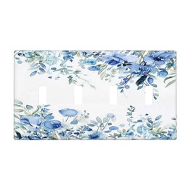 Tewujay Light Switch Cover Watercolor Blue Flower Plant 4 Gang Switch Plate Quad Toggle Wall Plates Decorative Switchplate Electrical Outlet Cover Plates for Bathroom Bedroom Decor