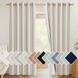 NICETOWN Natural 100% Blackout Linen Curtains 84 inch Long Burg for Living Room, 1 Pair, 62" Width Each Panel, Farmhouse Thick Completely Blackout Window Treatment Thermal Insulated Drapes