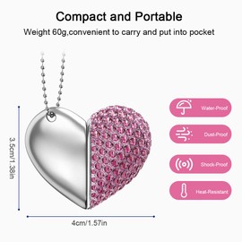 RAOYI 32GB Heart Shape USB 2.0 Flash Drive Crystal Memory Stick Thumb Drive Pen Drive Jump Drive Jewelry Pendant Necklace with Key Chain-Pink