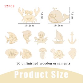 Pack of 12 Wooden Crafts, Children's Crafts, Wooden Wood for Painting, Marine Series Wooden Pendants for Painting, Wooden Craft Set Children Yourself for DIY Crafts and Craft Projects, Wooden Pendants