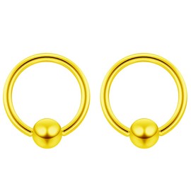 2pc Gold 1mm 18g Ball Closure Ring Captive Bead Piercing Lip Tragus Septum Cartilage Navel Forward Helix Rook Nose Navel Bar Banana Conch - 6mm